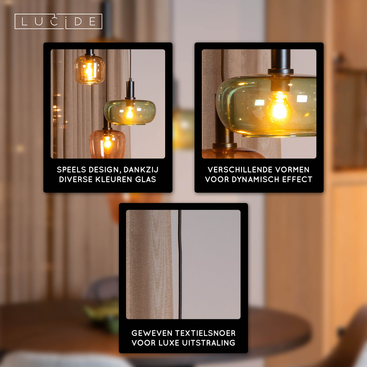 Hanglamp Ilona zwart glas, infographic