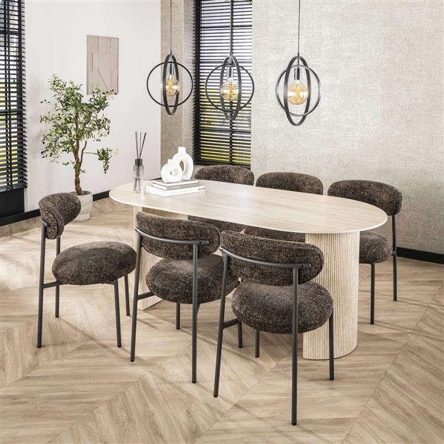 Eetkamerstoel Round | Stof Bruin