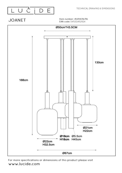 Hanglamp Joanet | Goud Glas