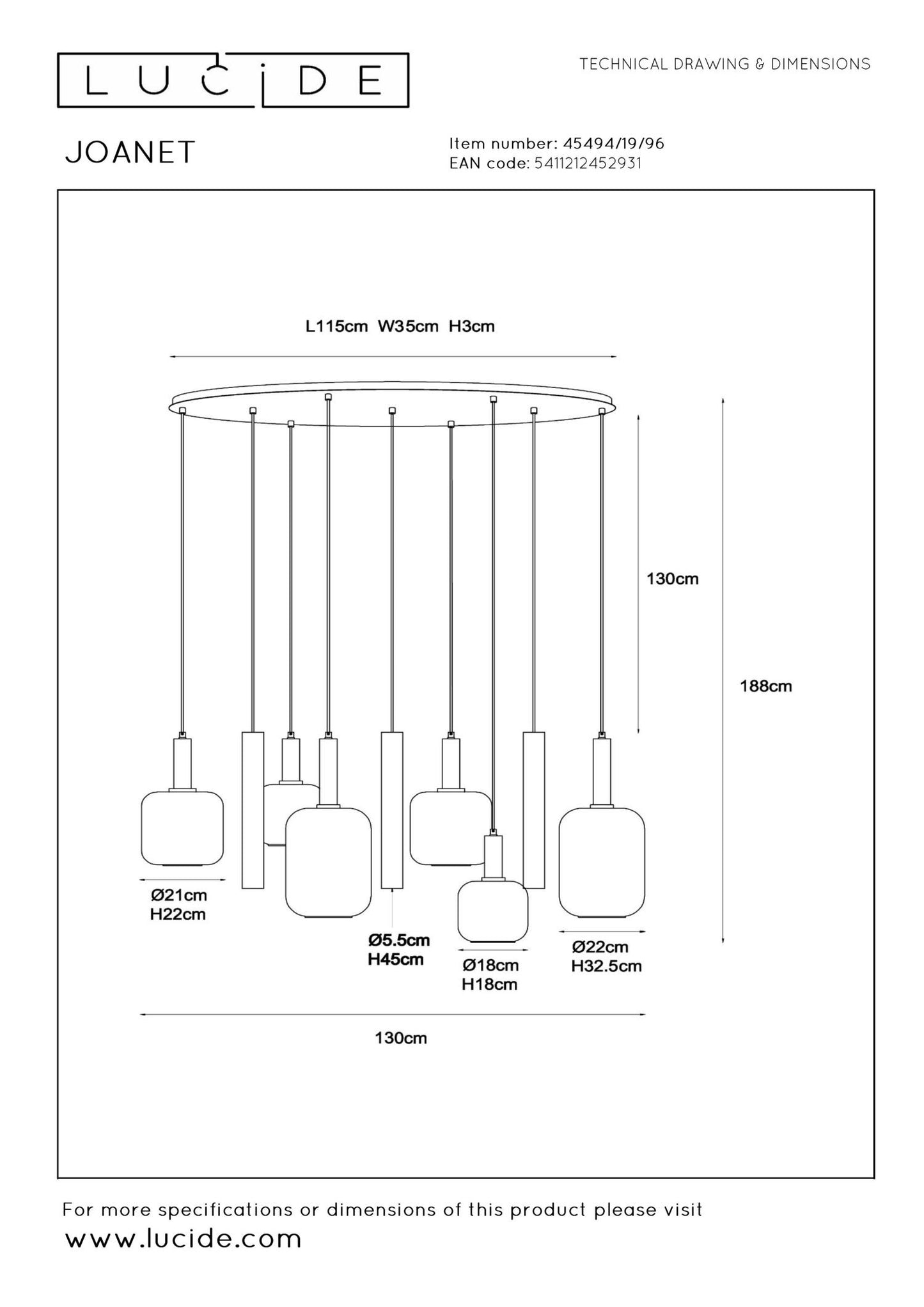 Hanglamp Joanet | Goud Glas