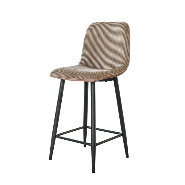Barkruk Rib beige stof, schuin vooraanzicht op witte achtergrond