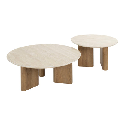 Salontafel Asher set van 2 wit keramiek, schuin vooraanzicht op witte achtergrond