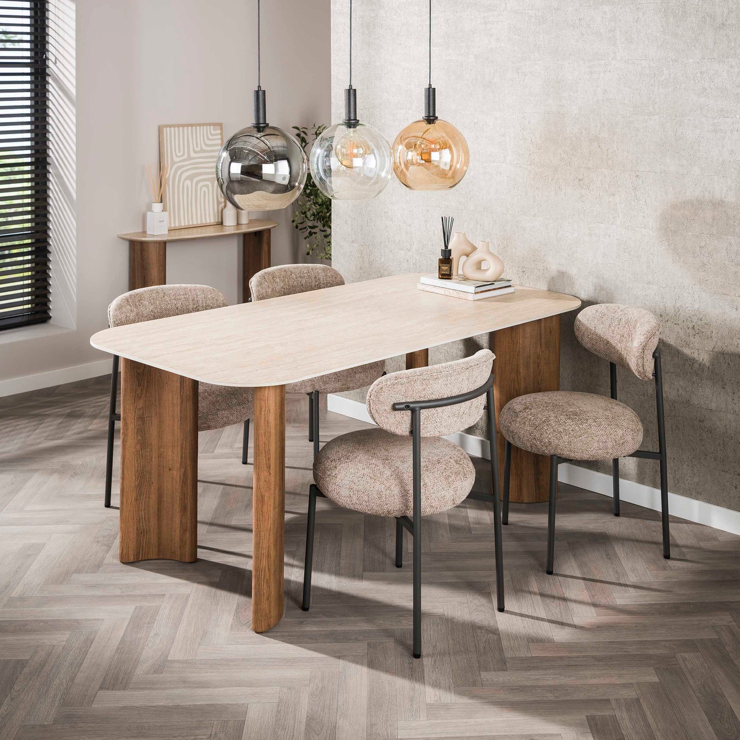 Eettafel Romano Curvo | Keramiek Travertin