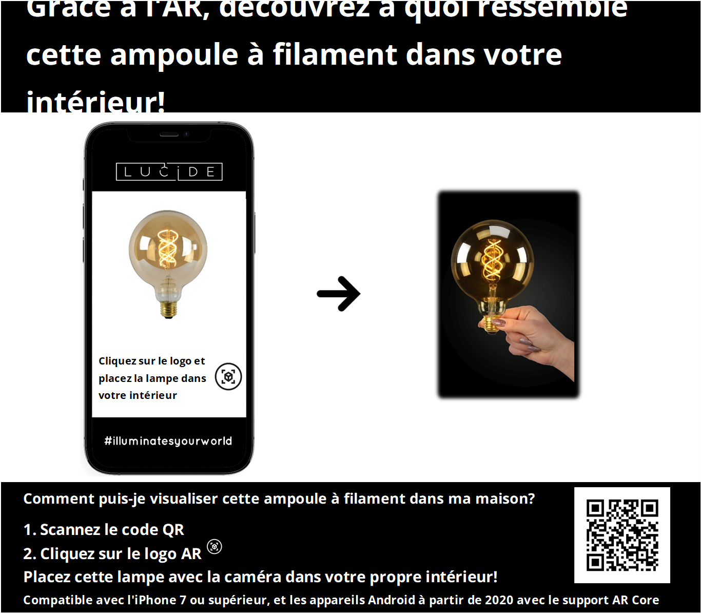 Lichtbron G125 | LED Dimbaar | Filament Bol Ø12,5 | Amberkleurig Glas