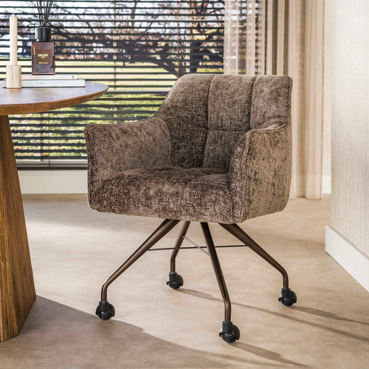 Eetkamerstoel Raster | Taupe/Bruin Stof | Brons Onderstel