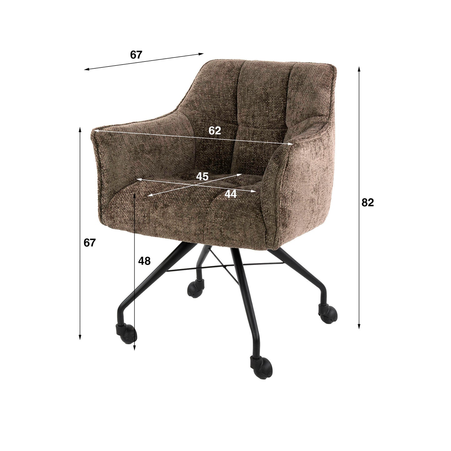 Eetkamerstoel Raster | Stof Hoven Taupe | Met Wieltjes