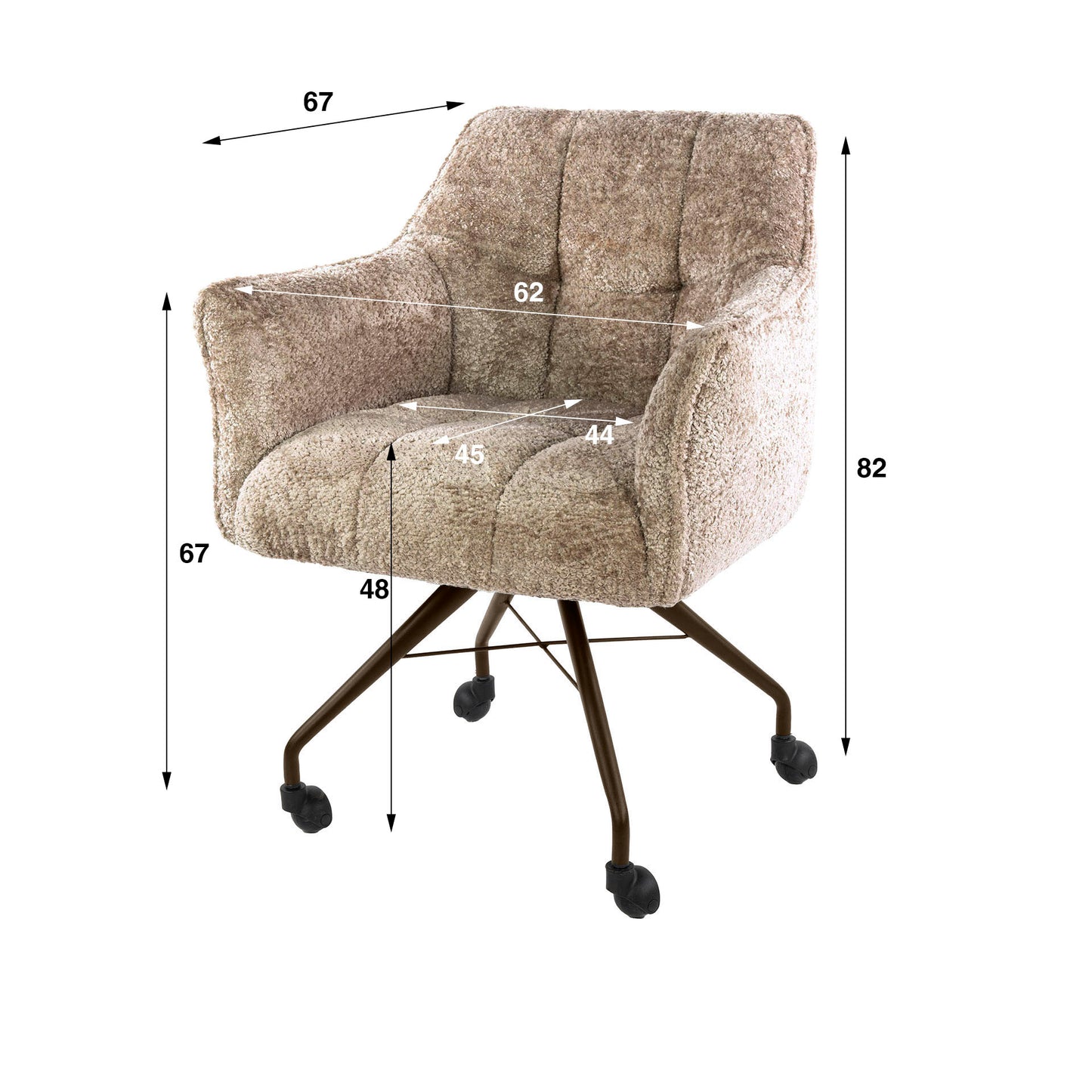 Eetkamerstoel Raster | Zand-Bruin Alura Stof | Brons Onderstel