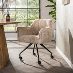 Eetkamerstoel Raster | Stof Alura Zand | Met Wieltjes