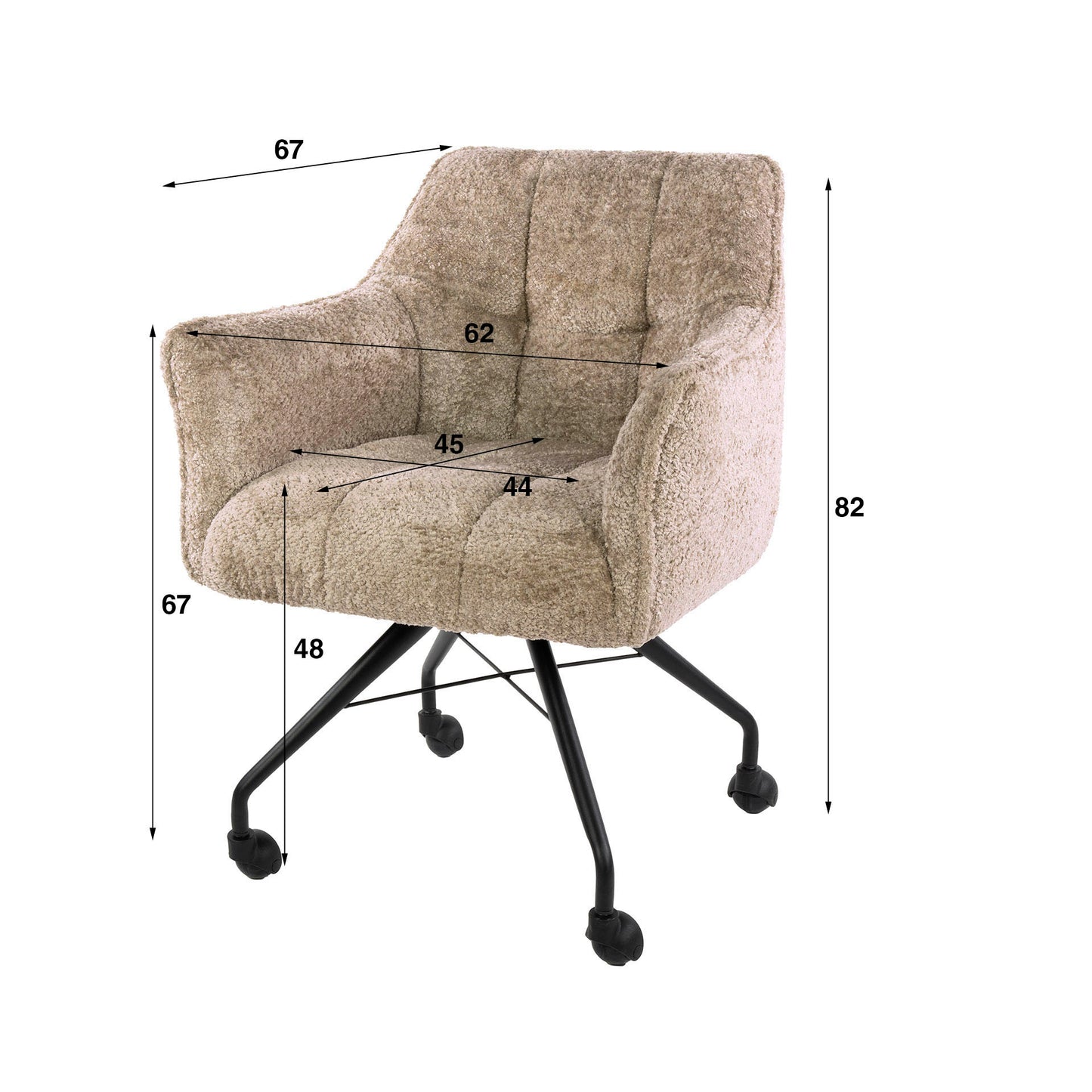 Eetkamerstoel Raster | Stof Alura Zand | Met Wieltjes