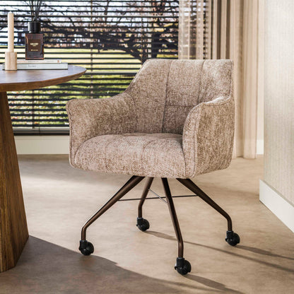 Eetkamerstoel Raster | Zand/Bruin Stof | Brons Onderstel