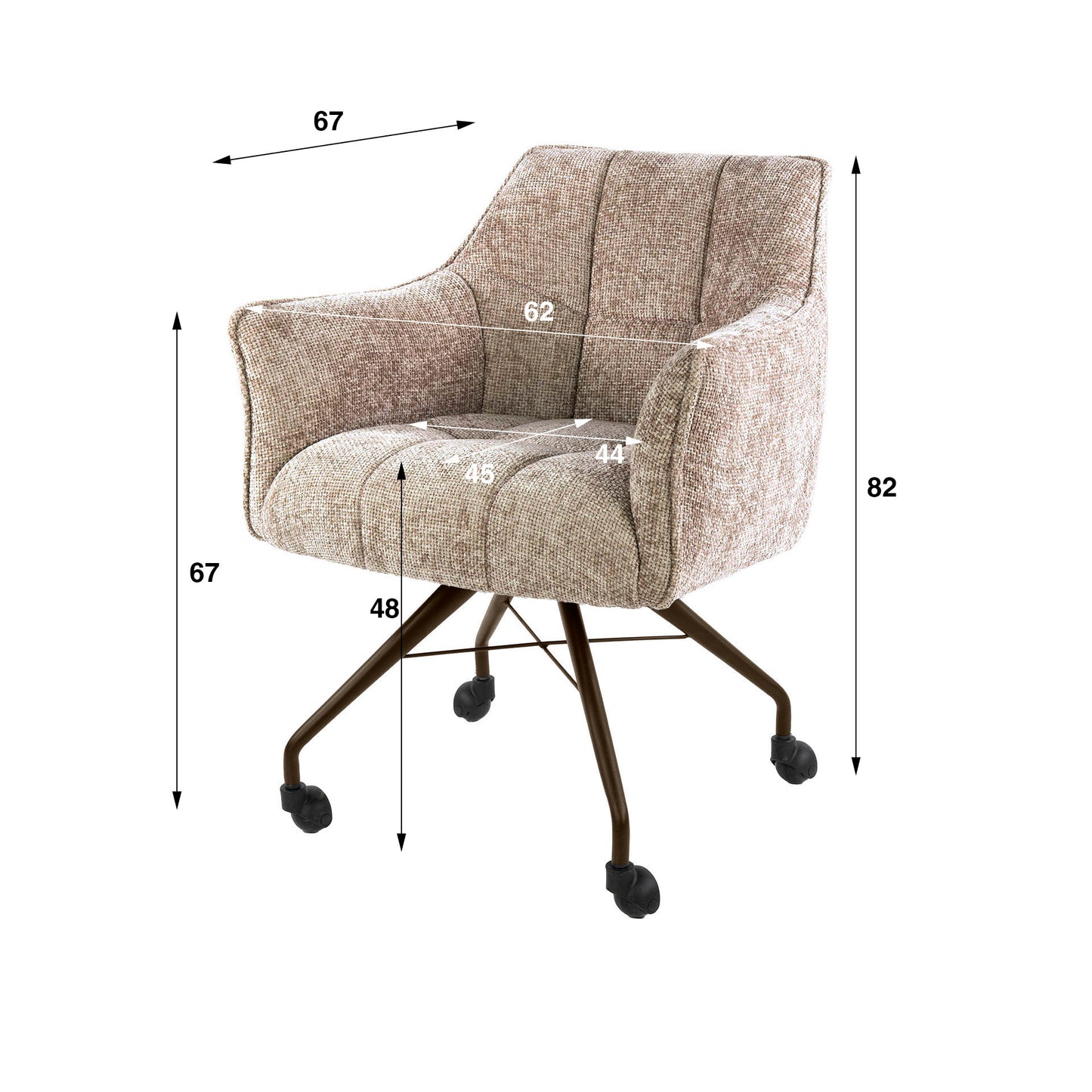 Eetkamerstoel Raster | Zand/Bruin Stof | Brons Onderstel