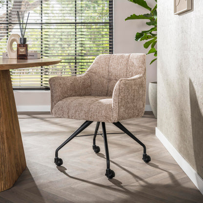 Eetkamerstoel Raster | Stof Hoven Beige | Met Wieltjes