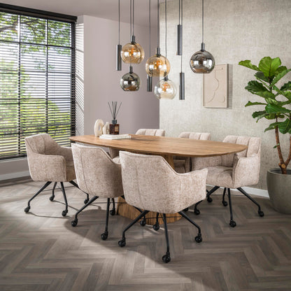 Eetkamerstoel Raster | Stof Hoven Beige | Met Wieltjes