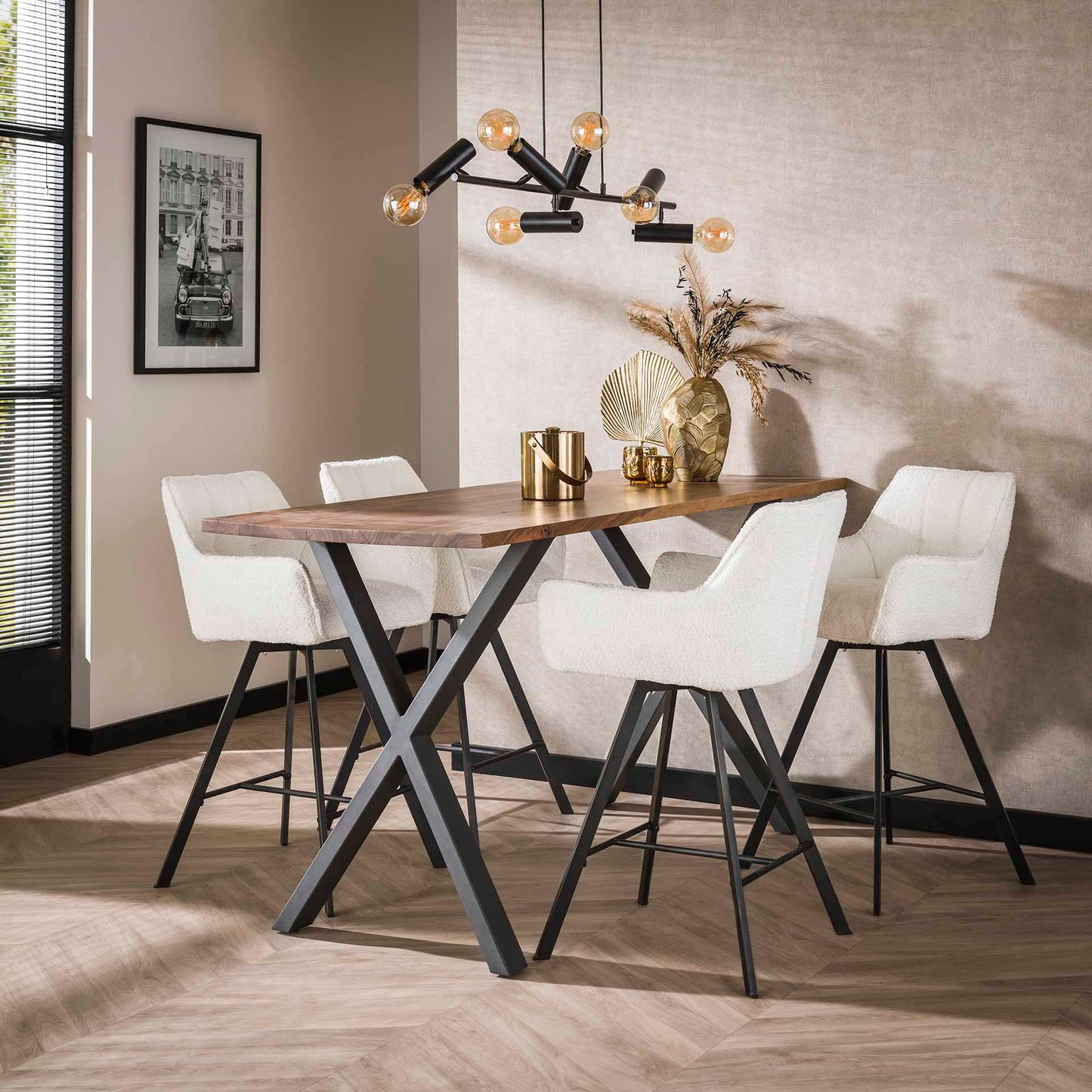 Barstoel Raster | Wit Bouclé