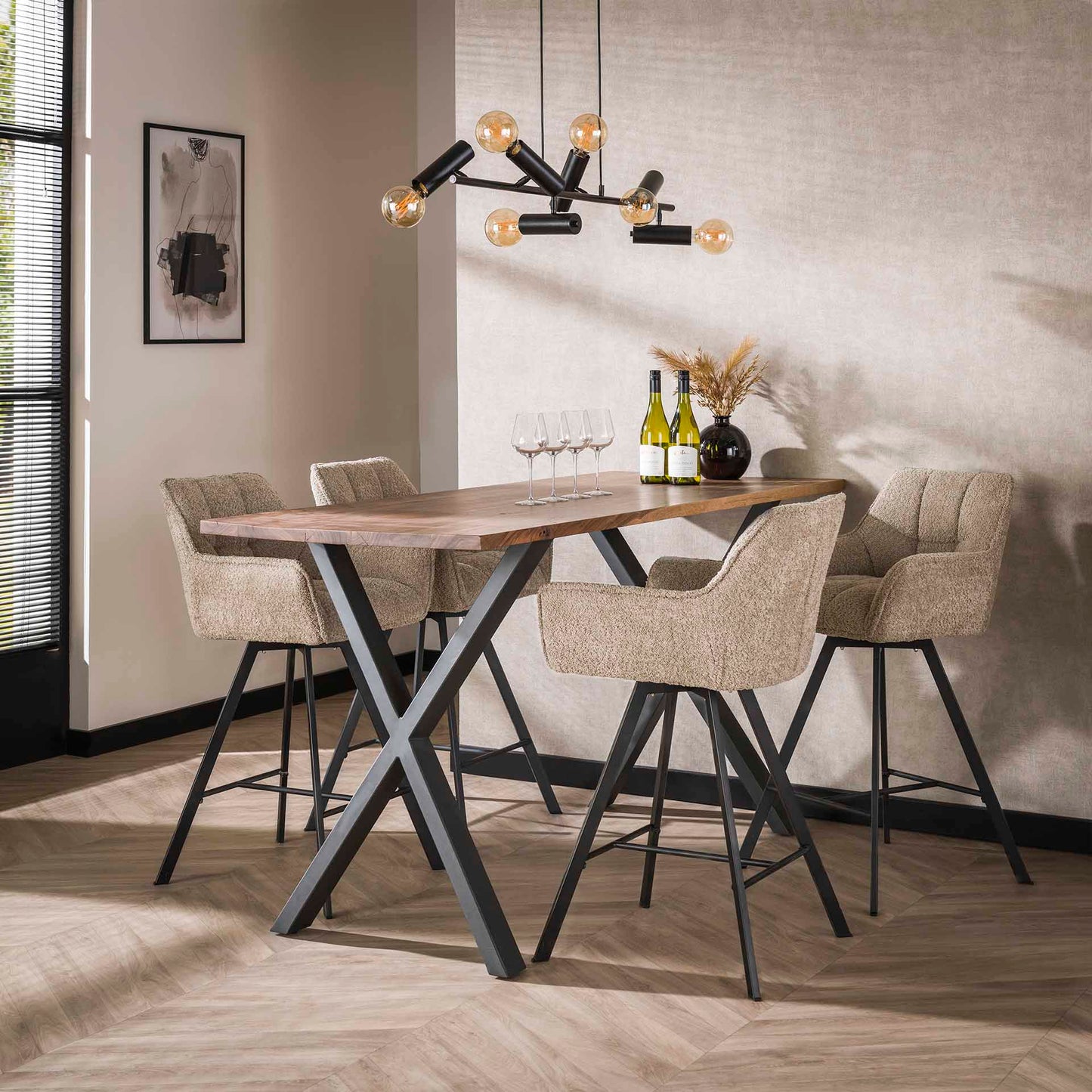 Barstoel Raster | Beige Bouclé