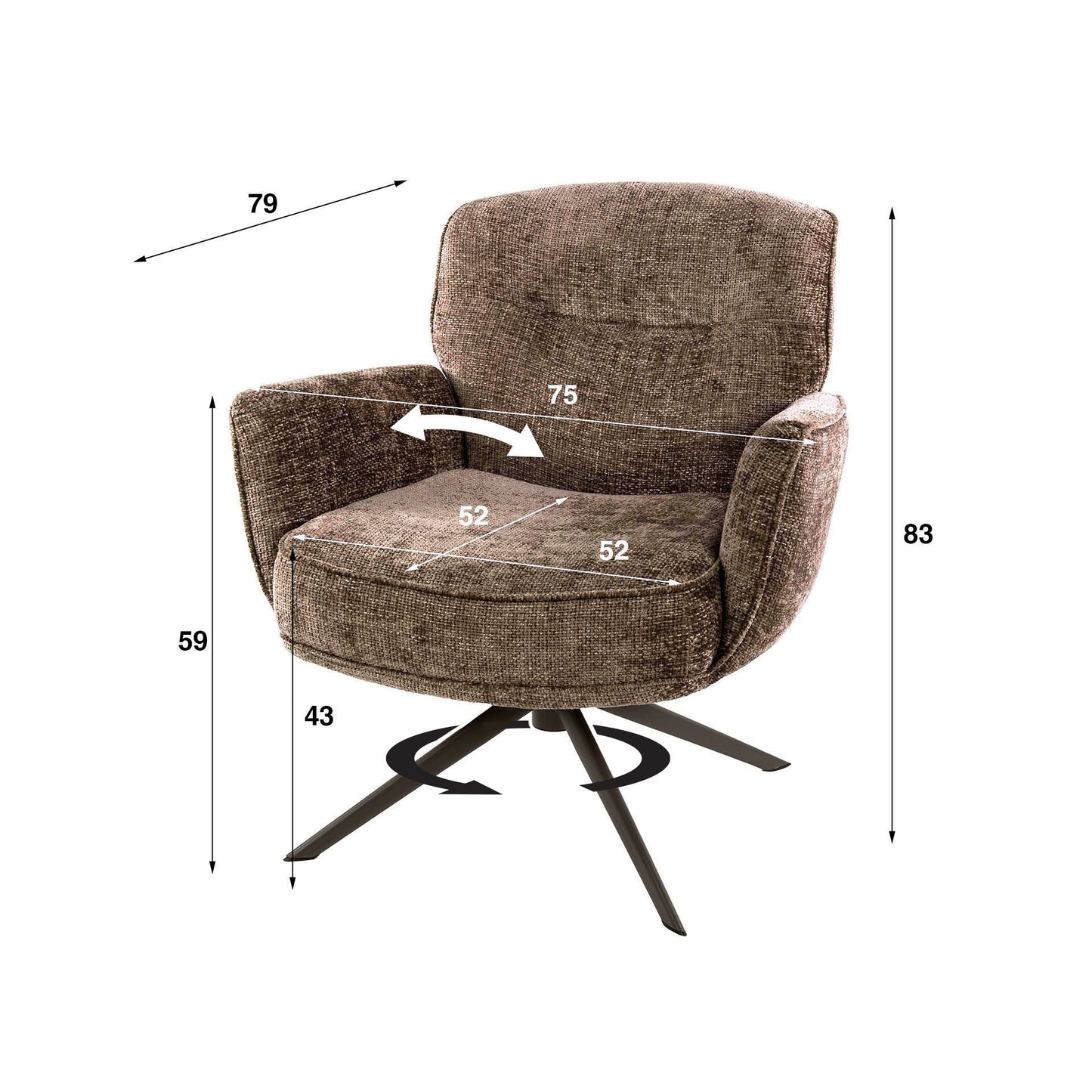 Fauteuil Forza | Bruin | Onderstel Brons