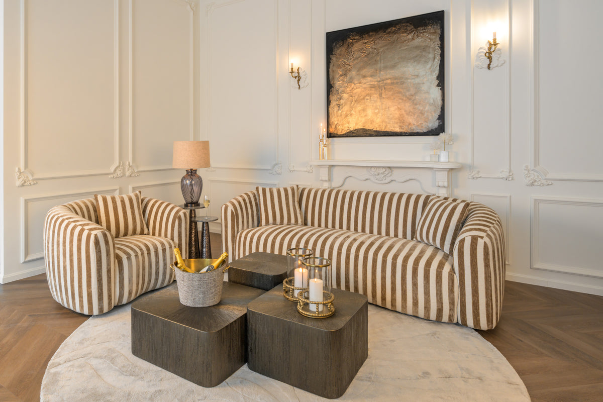 Wanddecoratie Rival goud jute in een interieur