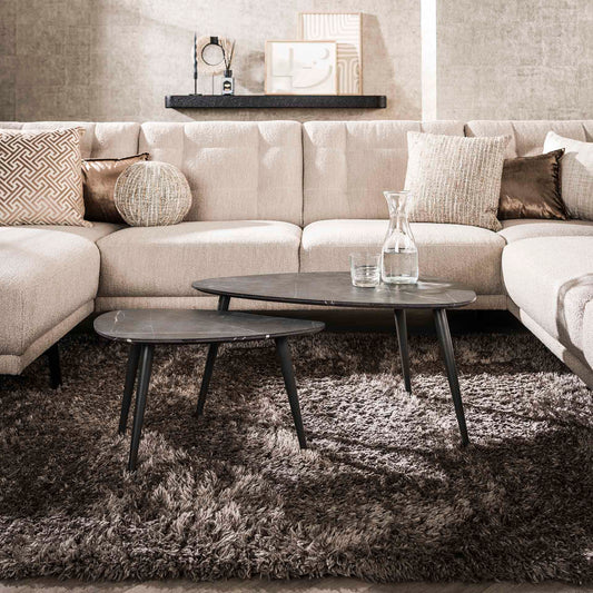 Salontafel Set Rogers | Peervorm | Zwart Melamine