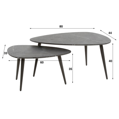 Salontafel Set Rogers | Peervorm | Zwart Melamine