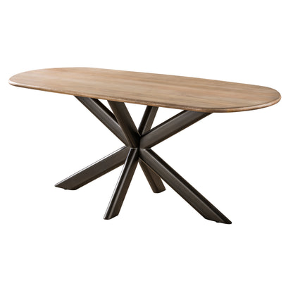 Eettafel Cliff mangohout  naturel 180cm, schuin vooraanzicht op witte achtergrond