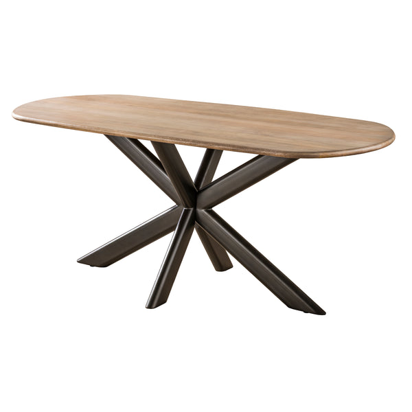 Eettafel Cliff mangohout  naturel 180cm, schuin vooraanzicht op witte achtergrond