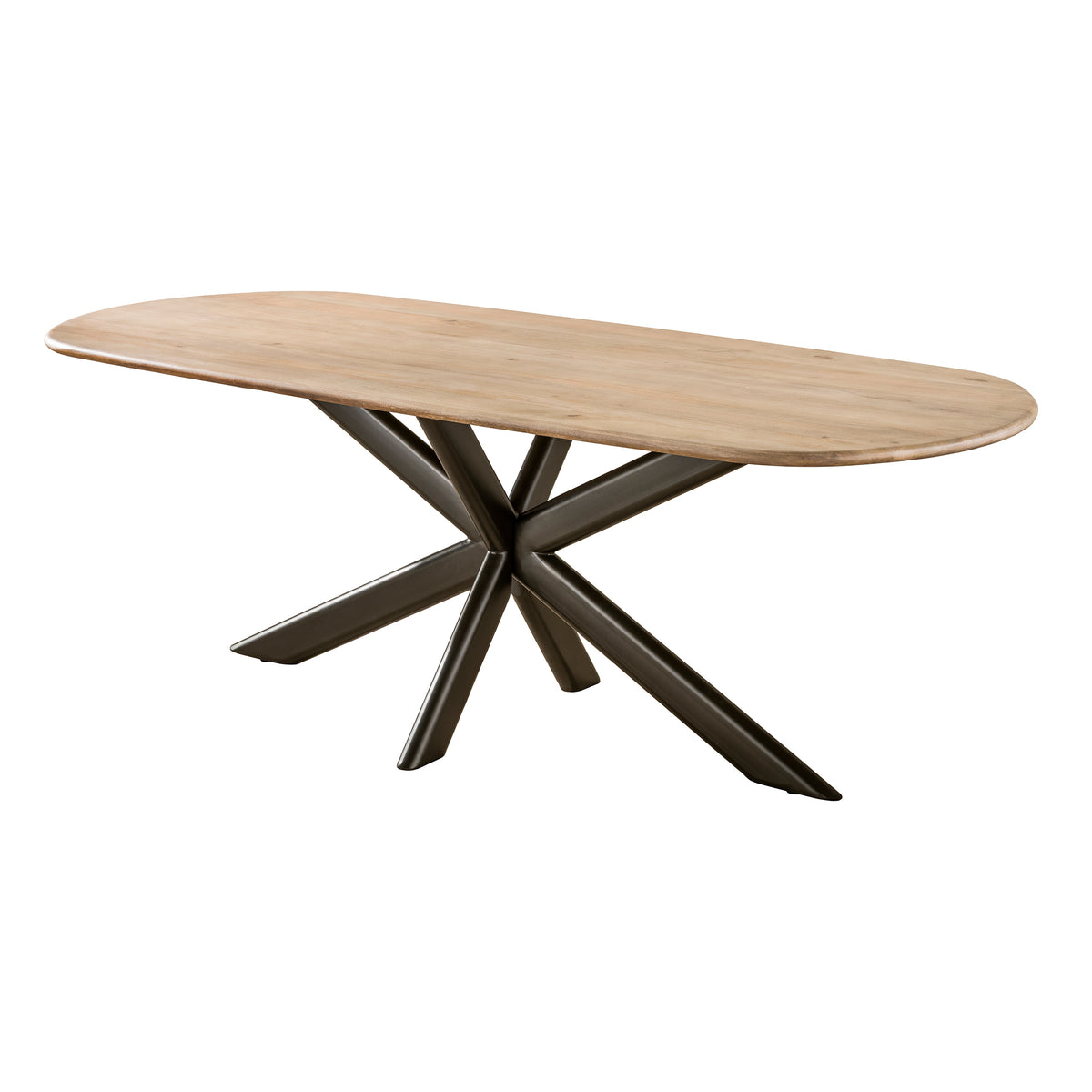 Eettafel Cliff mangohout naturel 215cm, schuin vooraanzicht op witte achtergrond