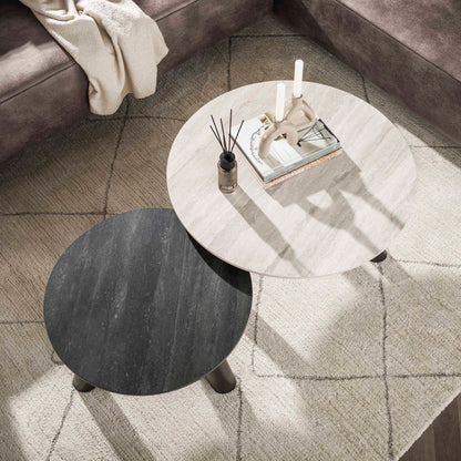 Salontafel Lumis | keramiek travertin zwart/grijs Rond | Set Van 2