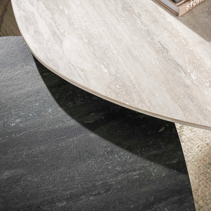 Salontafel Lumis | keramiek travertin zwart/grijs Organisch | Set Van 2