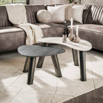 Salontafel Lumis | keramiek travertin zwart/grijs niervormig | Set Van 2