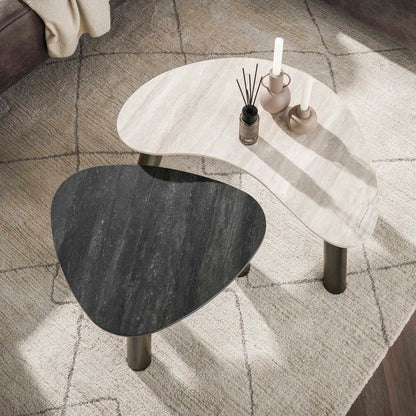Salontafel Lumis | keramiek travertin zwart/grijs niervormig | Set Van 2