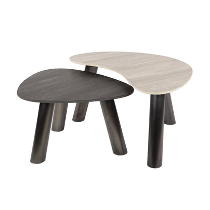 Salontafel Lumis | keramiek travertin zwart/grijs niervormig | Set Van 2