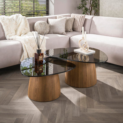 Salontafel Zare | Driehoekig | Set Van 2 | Brons Glas