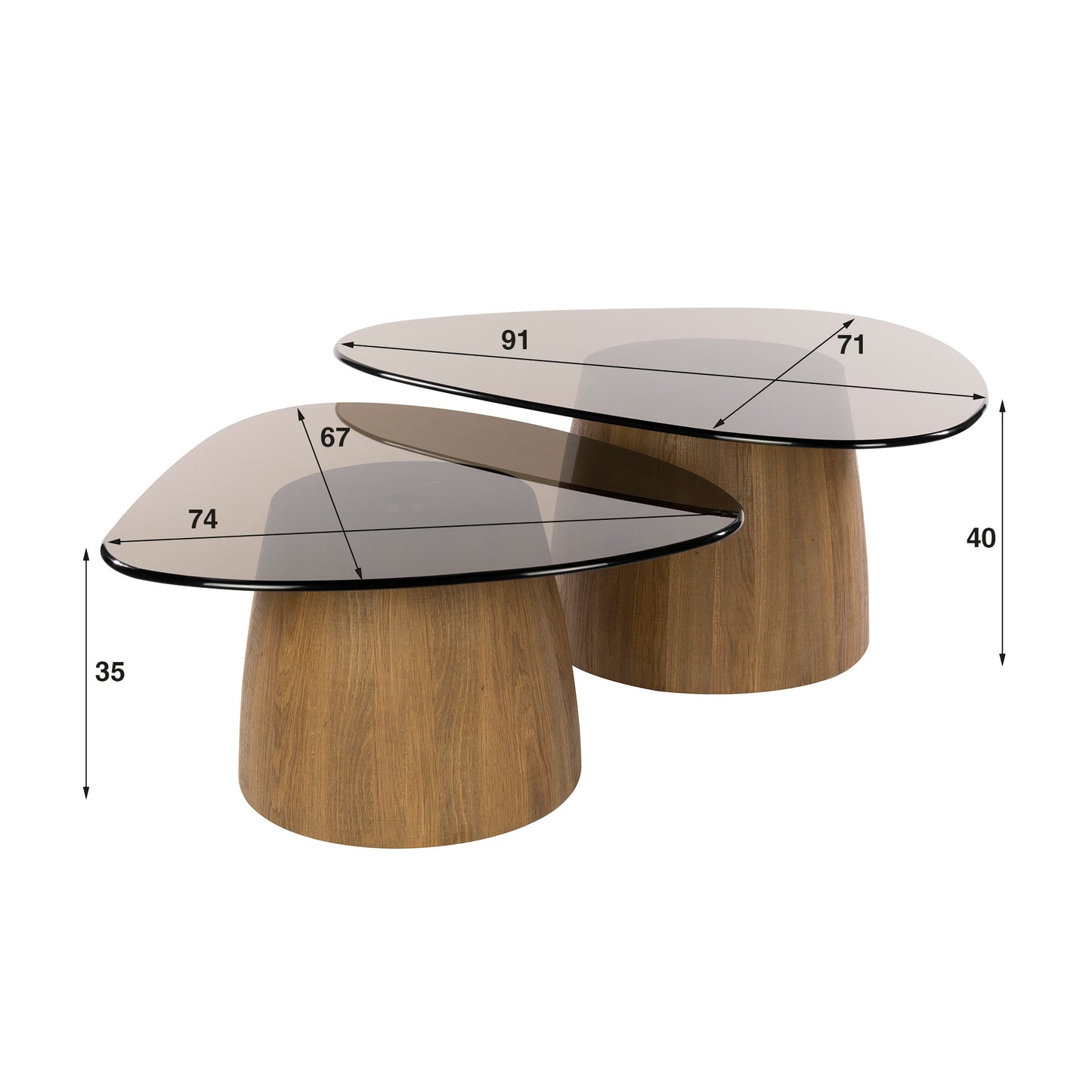 Salontafel Zare | Driehoekig | Set Van 2 | Brons Glas
