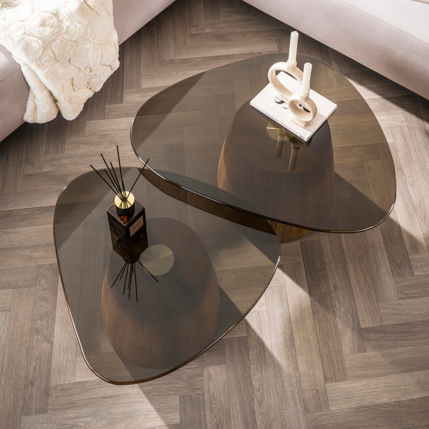 Salontafel Zare | Driehoekig | Set Van 2 | Brons Glas