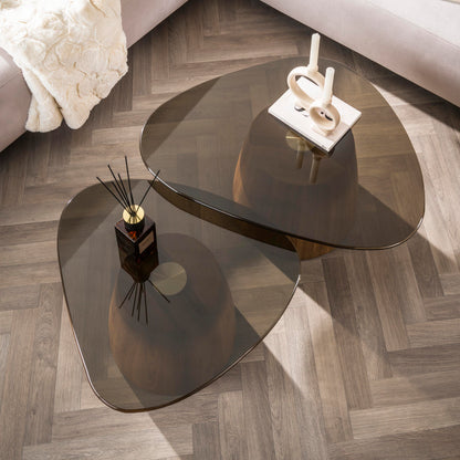 Salontafel Zare | Driehoekig | Set Van 2 | Brons Glas