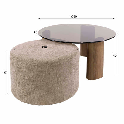Salontafel Tinto | Inclusief Poef | Brons glas