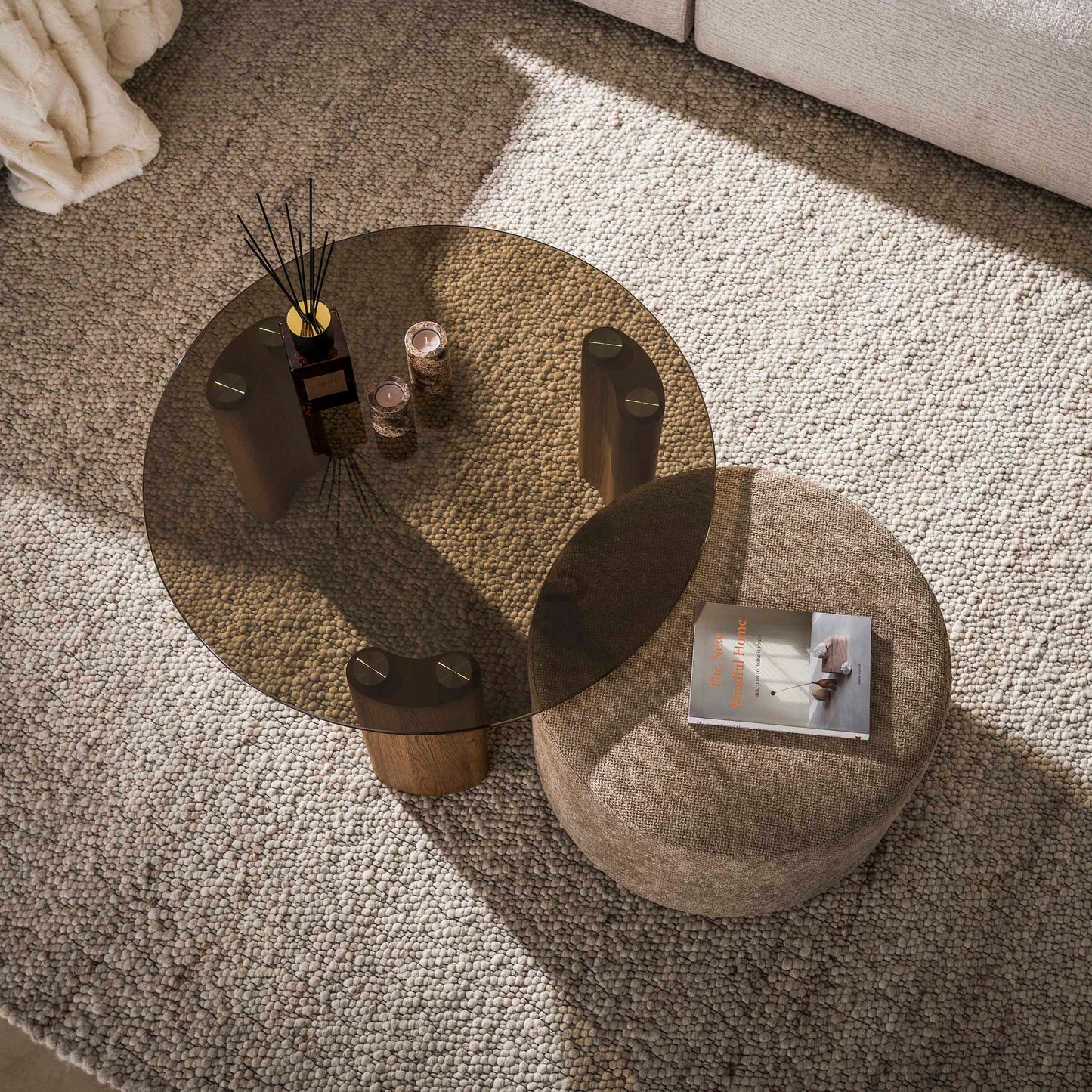 Salontafel Tinto | Inclusief Poef | Brons glas