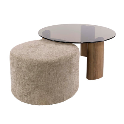 Salontafel Tinto | Inclusief Poef | Brons glas