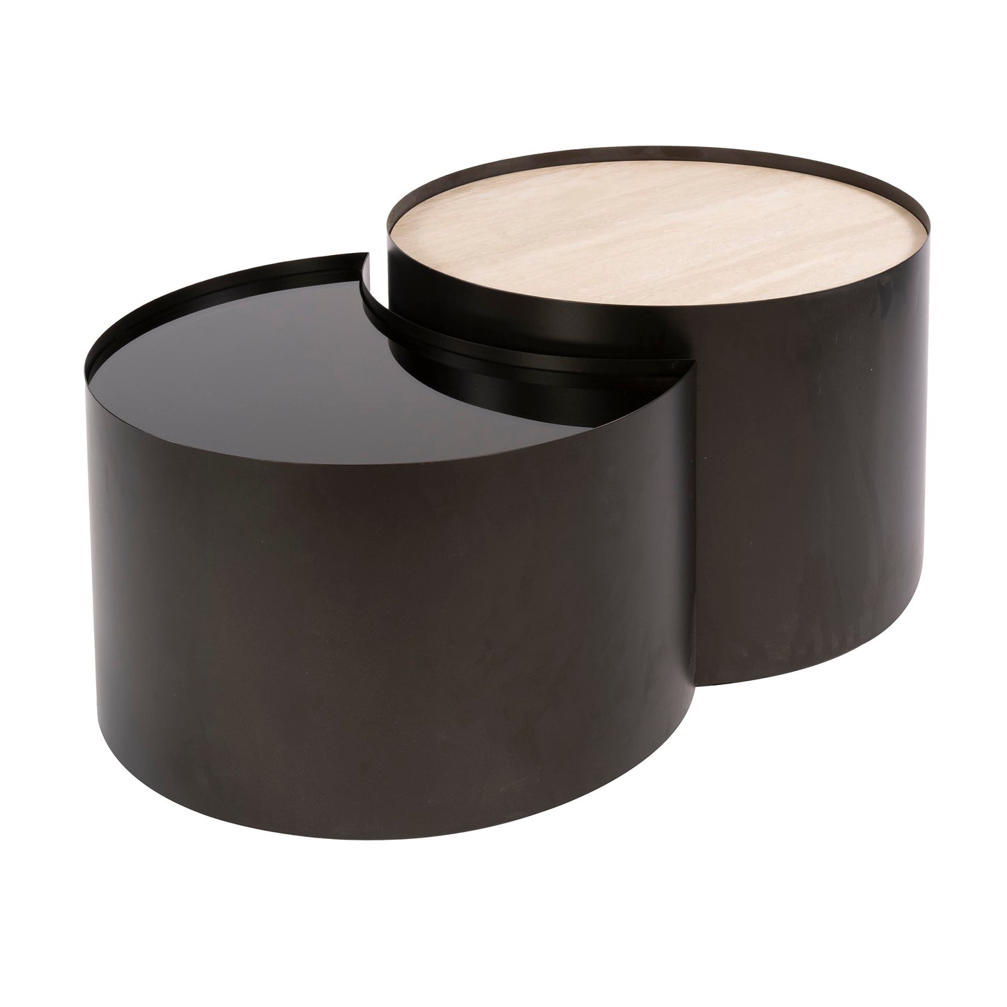 Salontafelset Half Moon | Keramiek Travertin | Bruin Rookglas