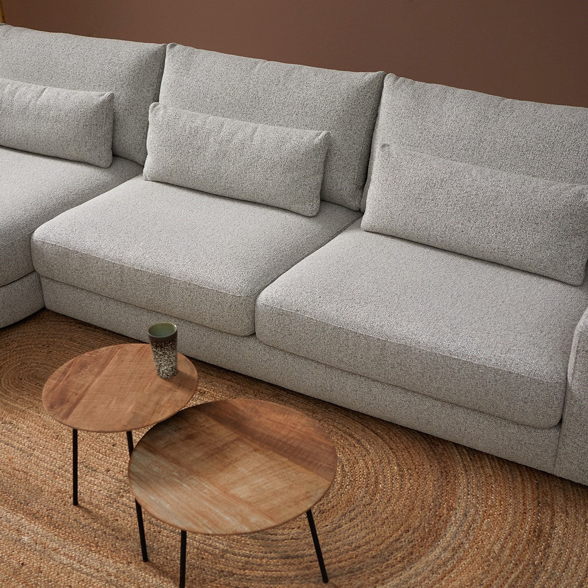 Hoekbank Como wit puente chaise lounge rond, detail van het materiaal