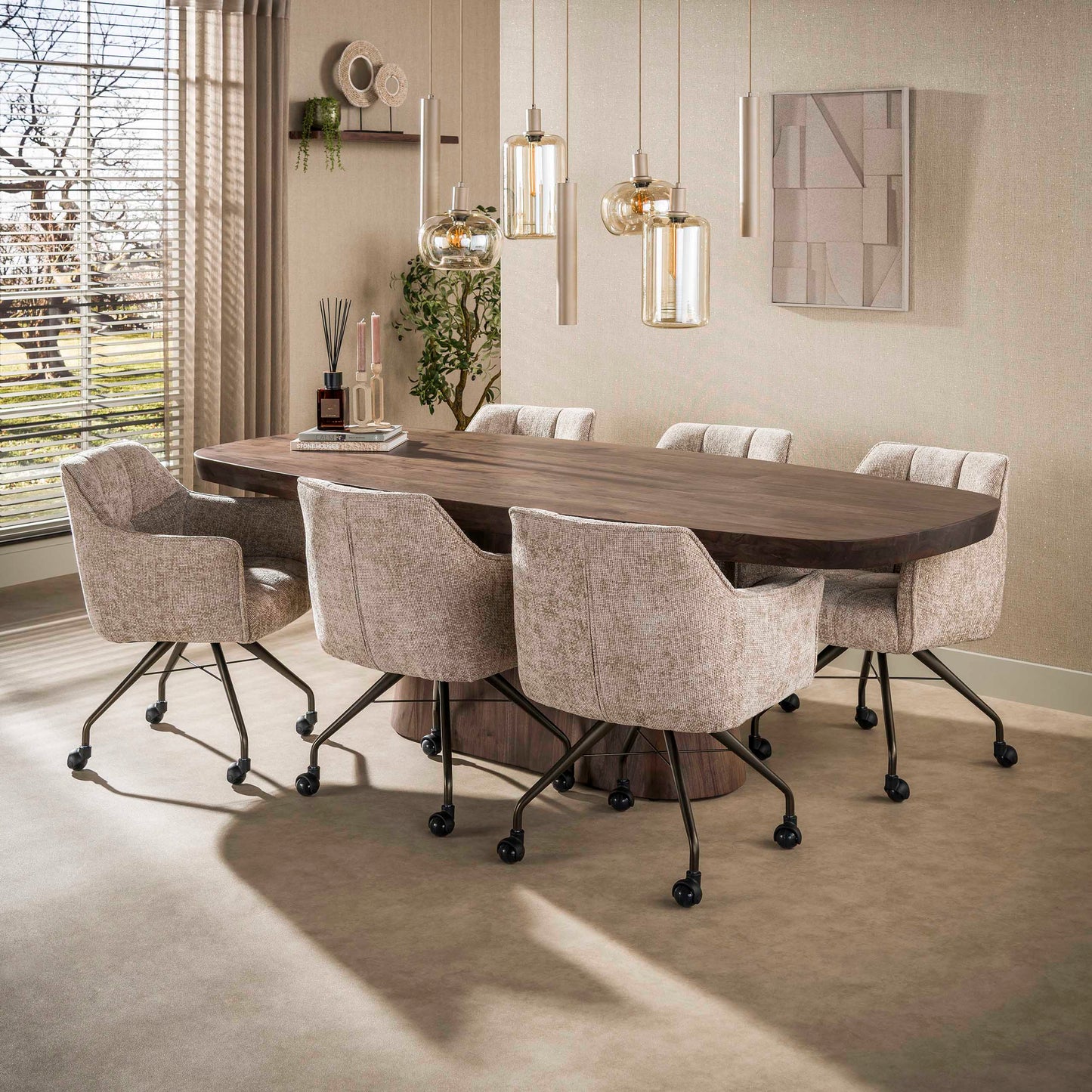 Hanglamp Serene | 4 Lichtbollen + 3 Kegels | Beige