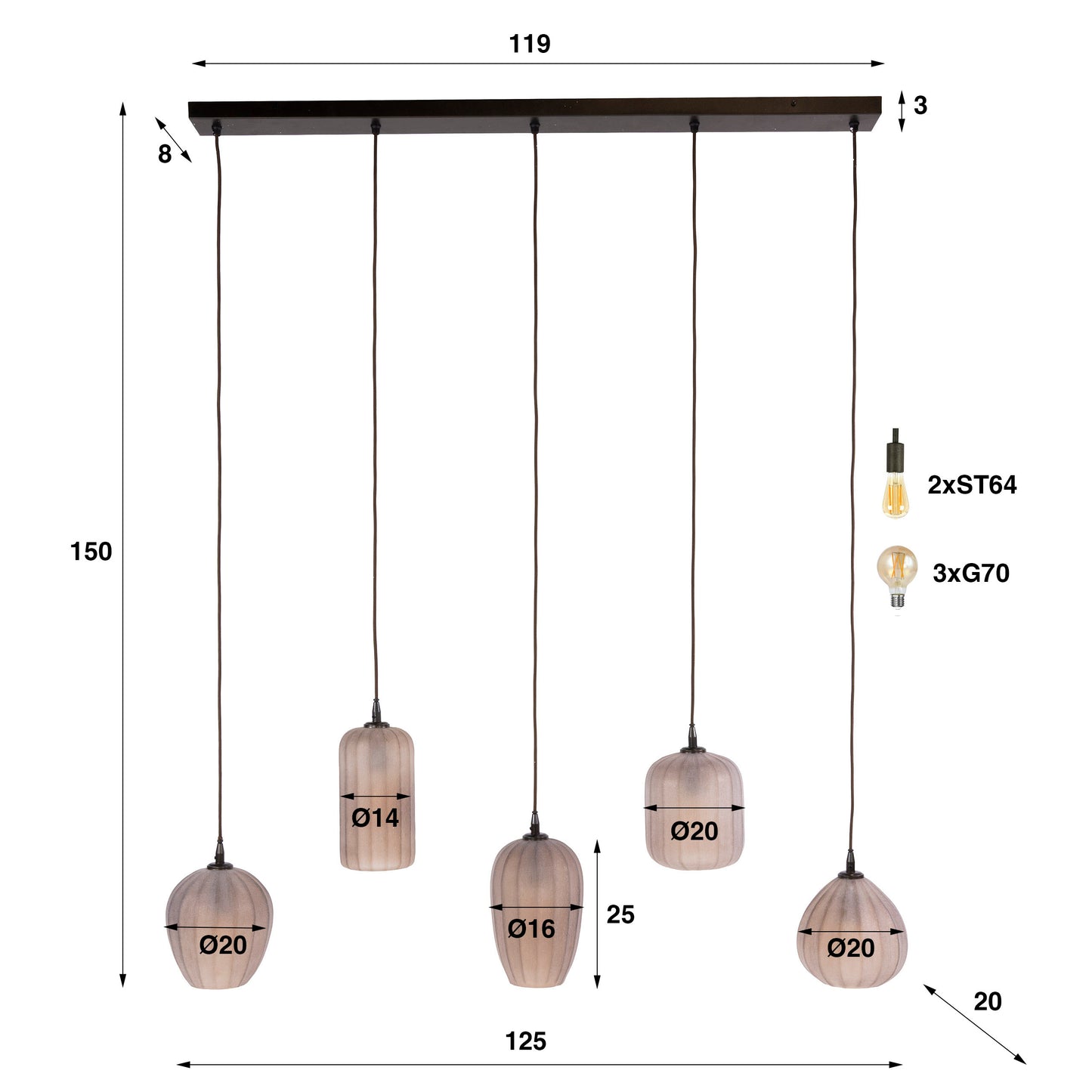Hanglamp Altura | 5-Lichts | Sienna Bruin-Frosted