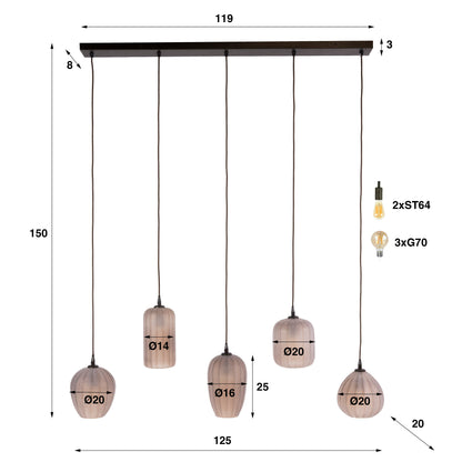 Hanglamp Altura | 5-Lichts | Sienna Bruin-Frosted