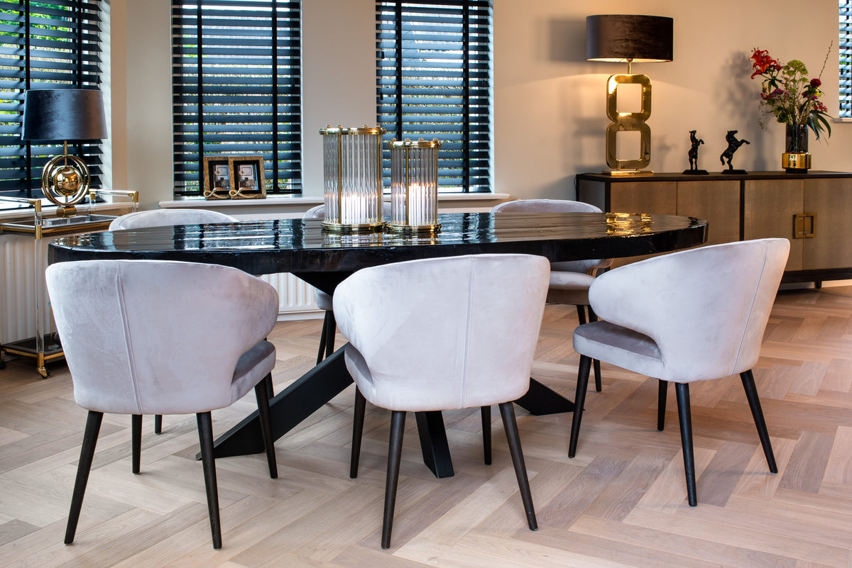 Eetkamerstoel Indigo khaki velvet in een interieur