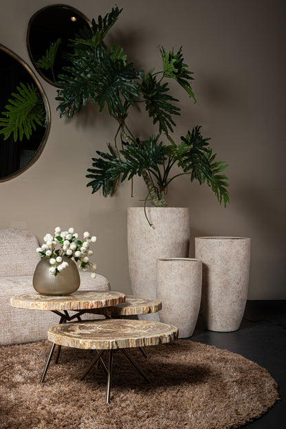 Salontafel New Khine | Set van 3 | Naturel Versteend Hout — Algemene Sfeerfoto