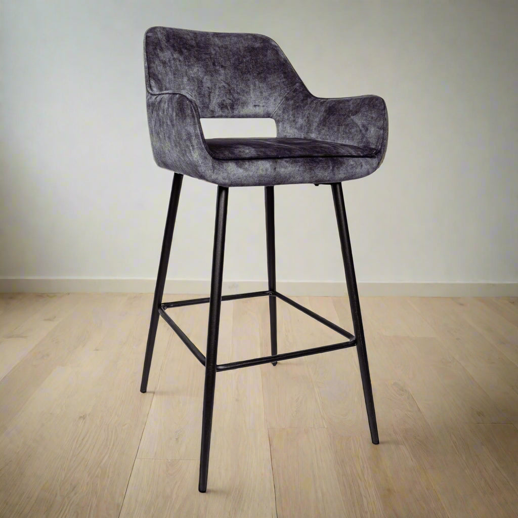 Barkruk Fallon | Horecahoogte | Antraciet Velvet