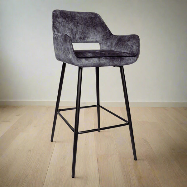 Barkruk Fallon | Horecahoogte | Antraciet Velvet
