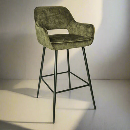 Barkruk Fallon | Horecahoogte | Groen Velvet