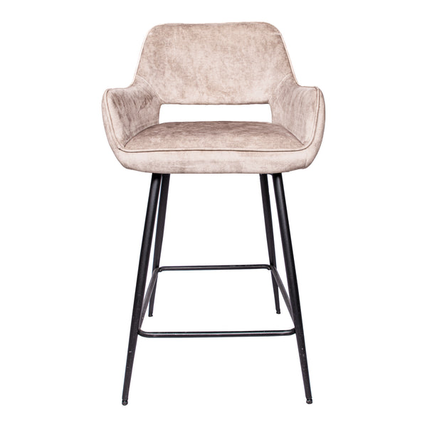 Barstoel Fallow kookeiland of bartafel beige velvet magazijn leegverkoop, vooraanzicht op witte achtergrond