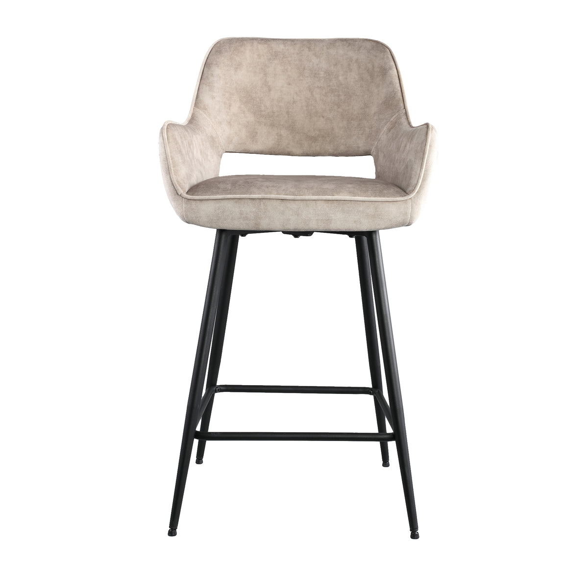 Barstoel Fallow kookeiland of bartafel beige velvet magazijn leegverkoop, vooraanzicht op witte achtergrond
